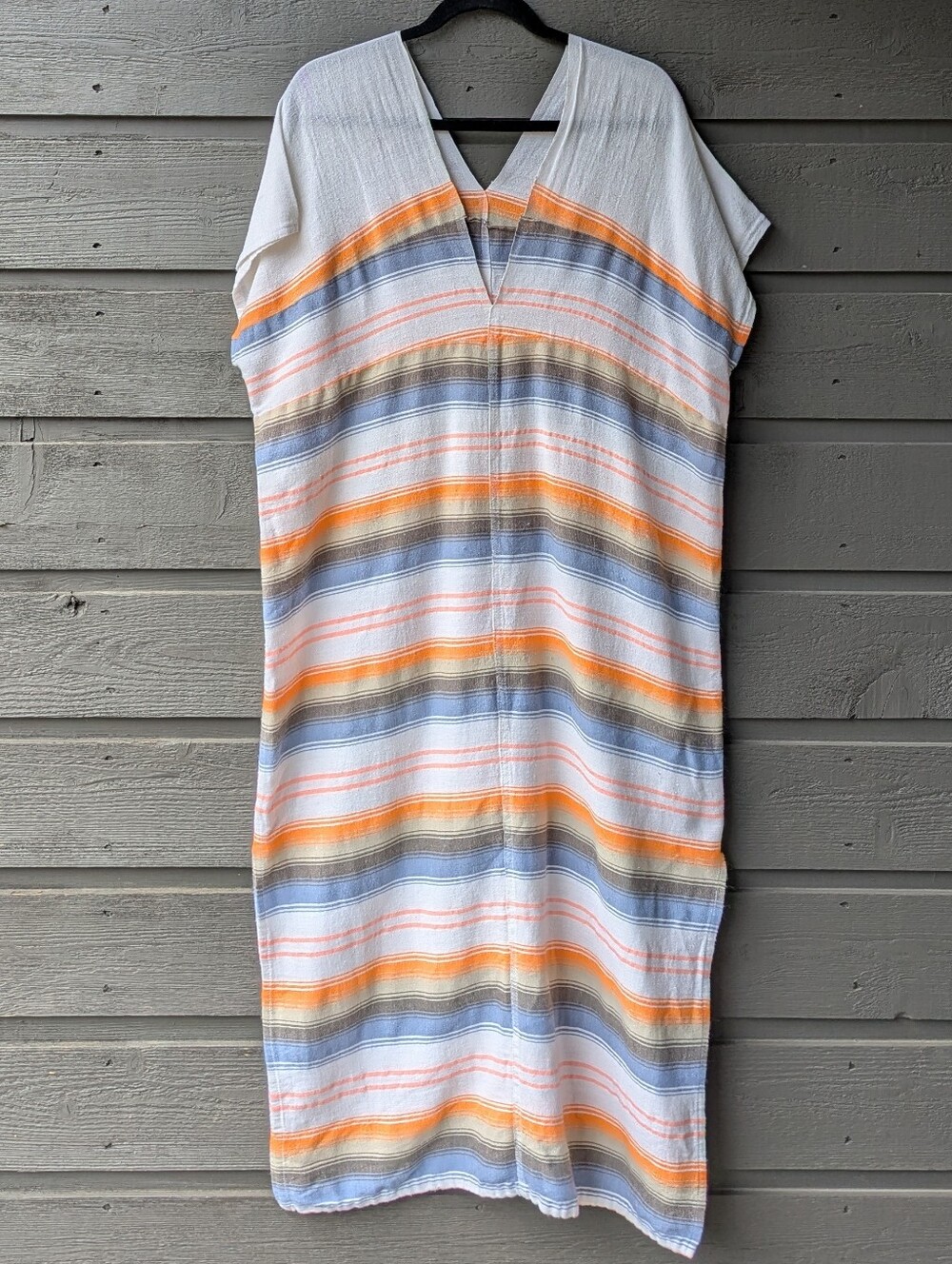 Lemlem Long Line Swim Coverup Caftan Size Large Ethiopian White Orange Blue Tan